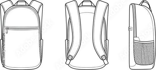 Backpack line drawing, school bag sketch, travel backpack outline, student bag design, vector illustration, black white artwork, accessory illustration, ergonomic design