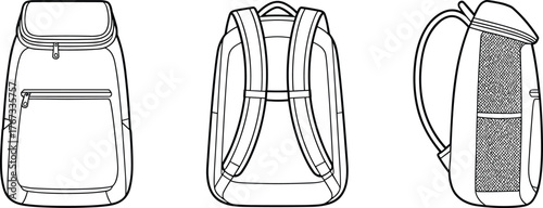 Backpack line drawing, school bag sketch, travel backpack outline, student bag design, vector illustration, black white artwork, accessory illustration, minimal design