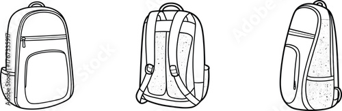 Backpack line drawing, vector illustration, school bag sketch, travel backpack outline, student bag design, black white artwork, accessory illustration, minimal