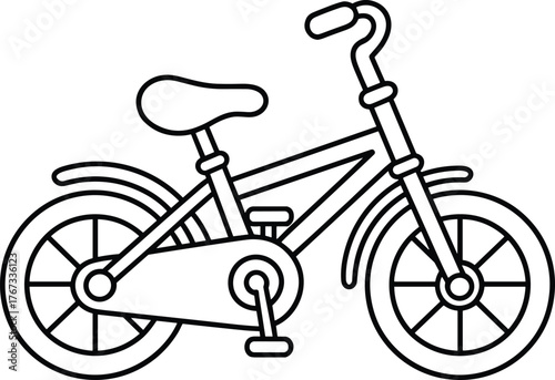 Bicycle line drawing, black and white illustration, vintage bike sketch, detailed cycle outline, minimalist transport graphic, retro two wheel design, vector art