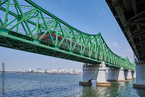 Hangang railway bridge over Han river in Seoul, South Korea