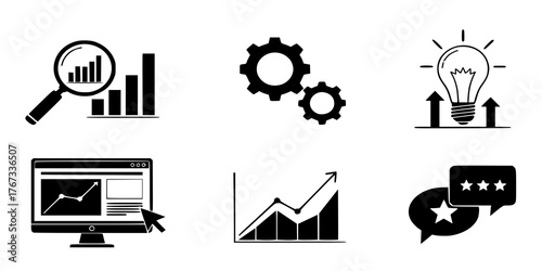 SEO Search Engine Optimization Chart Silhouette - Digital Marketing Black Vector Icon