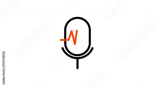 Animation a black microphone with an orange soundwave inside pulsating to a vibrant beat.