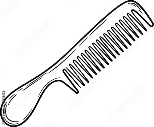 Comb line drawing, black and white illustration, simple hair grooming tool sketch, personal care accessory outline, hairstyling vector graphic, beauty salon art