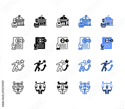 Governance, Compliance, Leadership, Ethics multiple style icon set.