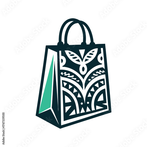 Tribal Pattern Shopping Bag Illustration A yellow shopping bag crumples slightly at the top