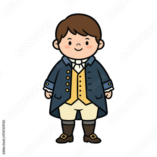 Cartoon Style Colonial Man Complete Figure Illustration for Historical Character