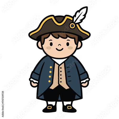 Cartoon Style Cute Colonial Character with Formal Outfit Illustration