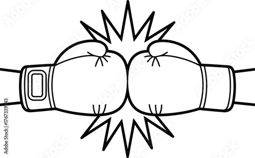 Monochrome Boxing Gloves Clashing Vector Illustration Dynamic Impact Fight Competition Sports Concept Rivalry Combat Match Tournament Graphic Element Black and White