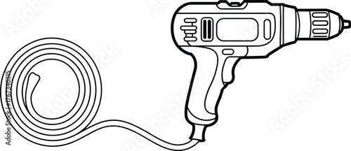 Professional Electric Corded Drill Power Tool, Close-up of Industrial Handheld Drilling Equipment, Essential for Construction, Home Repair, and Carpentry DIY Projects