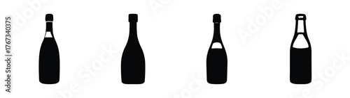 Four silhouette champagne bottles with slight variations for design projects