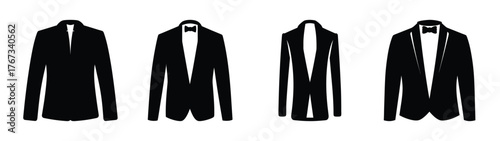 Collection of four black suits and jackets for men's fashion styles