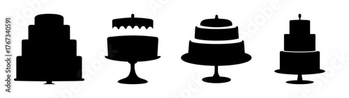 Four silhouette wedding cakes set festive celebration desserts variety collection
