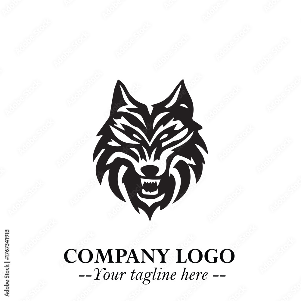 Obraz premium Fierce Head of Wolf Logo Symbol in Black on White Background with Bold Minimalist Modern Design