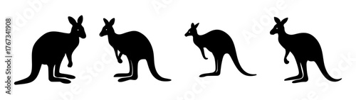 Four silhouette kangaroos standing in a row ready to hop