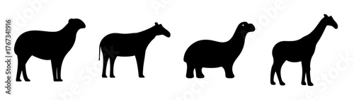 Collection of black animal silhouettes sheep goat horse farm domestic wild