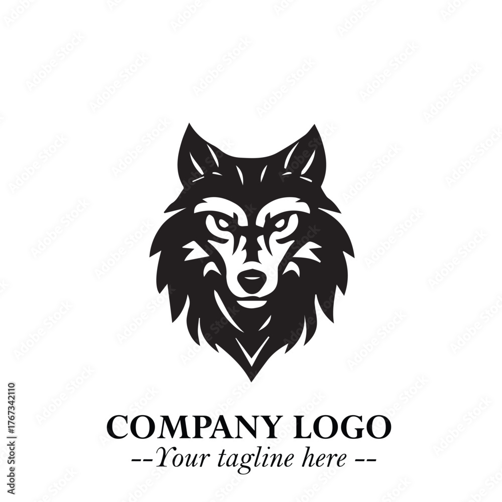 Fototapeta premium Fierce Head of Wolf Logo Symbol in Black on White Background with Bold Minimalist Modern Design