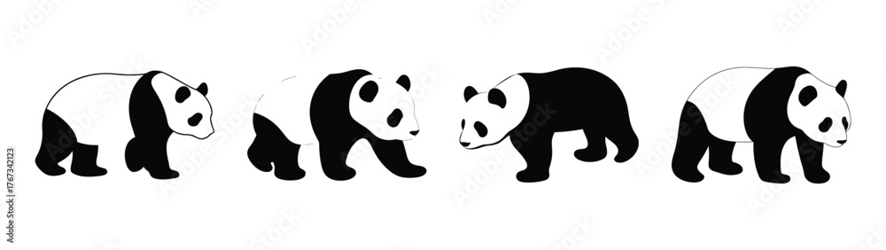 Naklejka premium Charming black and white panda icons in various poses for graphic design