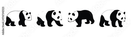 Charming black and white panda icons in various poses for graphic design