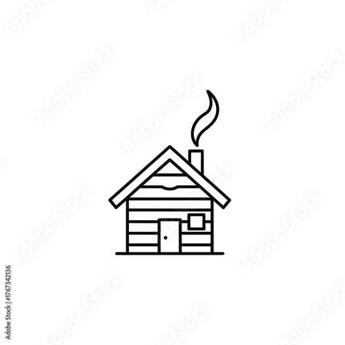 Charming rustic log cabin with smoke billowing from chimney evokes cozy winter retreat and peaceful countryside living