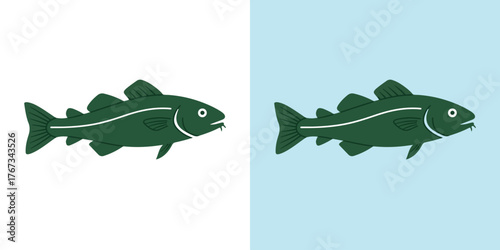 Simple Deep Green Cod Fish Icon Logo