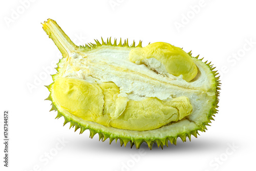 Fresh ripe durian fruit isolated on white background close up clipping path stack
