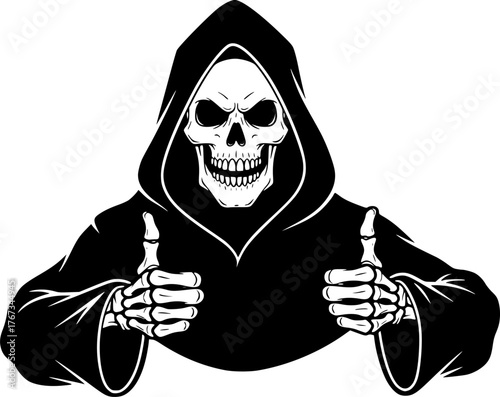grim reaper showing a thumb up funny Halloween drawing
