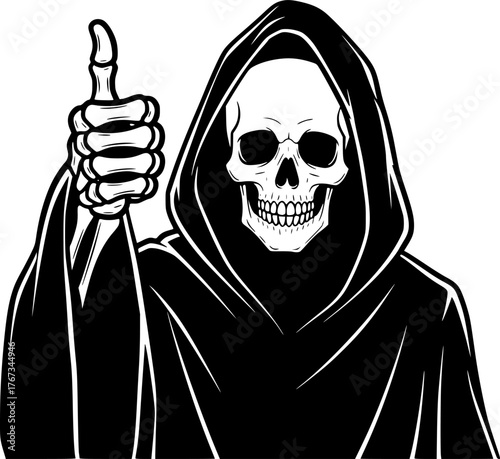 grim reaper showing a thumb up funny Halloween drawing
