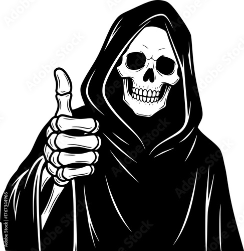 grim reaper showing a thumb up funny Halloween drawing

