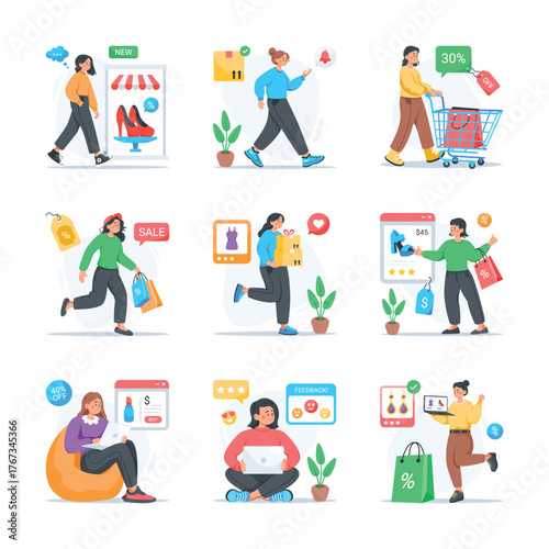 Have a look at this amazing set of online shopping and ecommerce illustrations