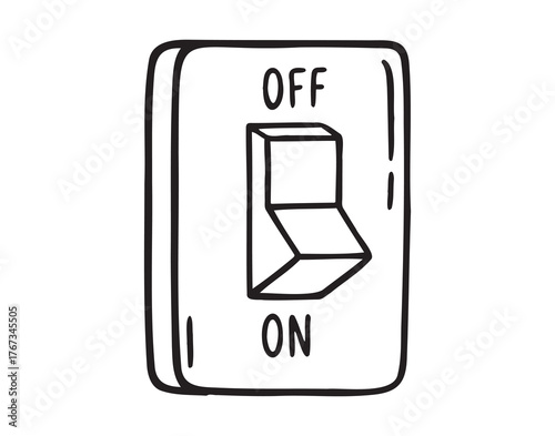 energy, turning off lights. Turn on and off the light switch retro vintage old icon doodle hand drawn. Outline line drawing clipart symbol