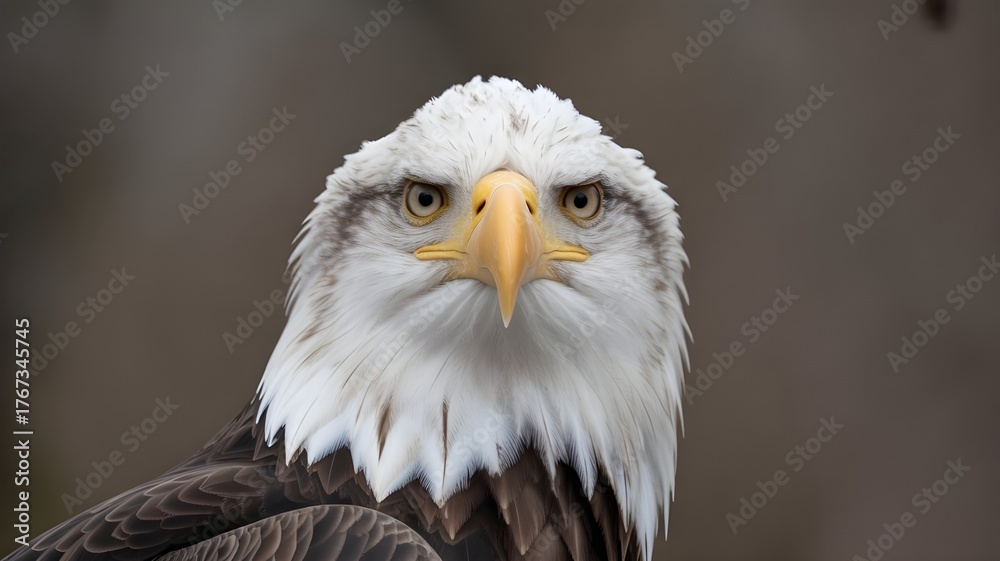 Obraz premium Majestic eagle's fierce gaze in misty dawn, embodying freedom spirit, resonating with World Wildlife Day and Avian Awareness