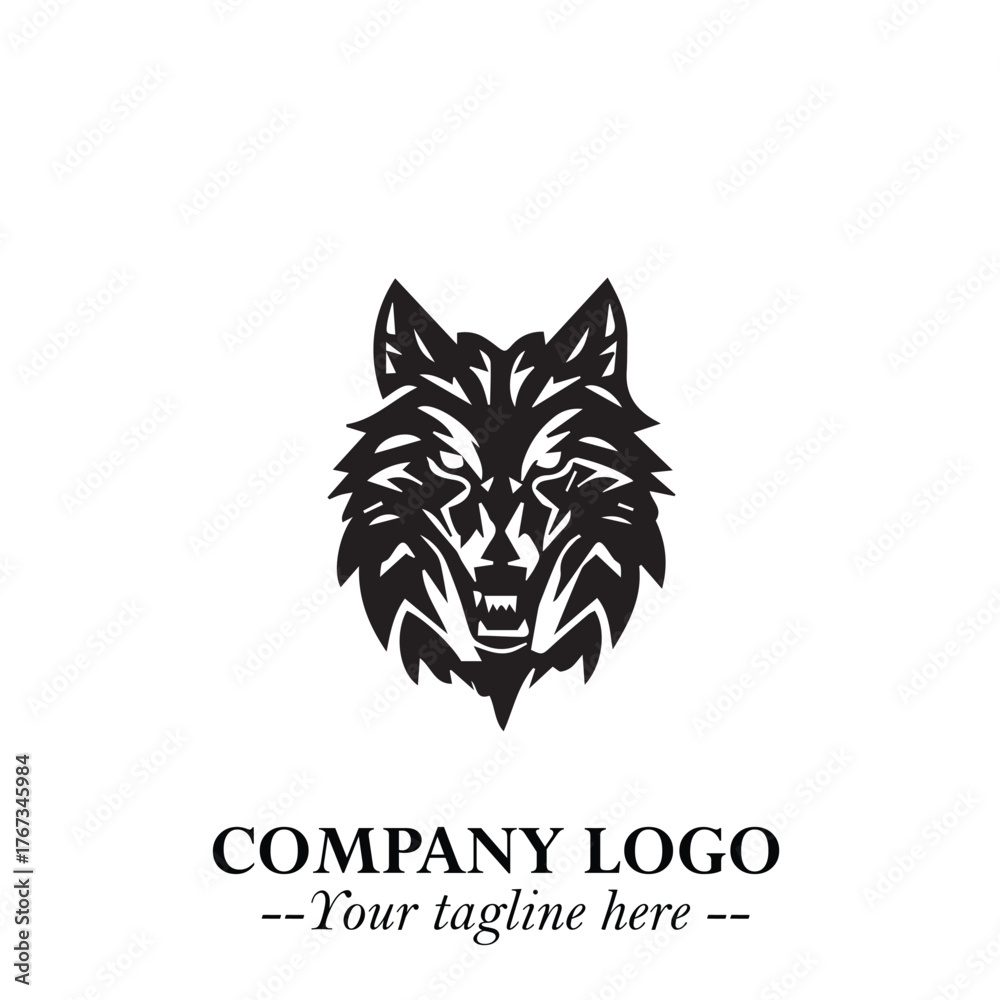 Obraz premium Fierce Head of Wolf Logo Symbol in Black on White Background with Bold Minimalist Modern Design