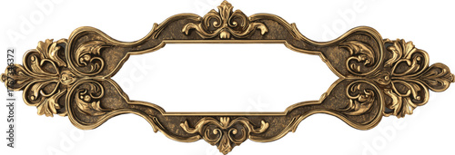 Vintage Victorian brass label frame with decorative elements, with clipping path