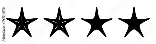 Four black five pointed stars arrayed horizontally simple celestial shape representation