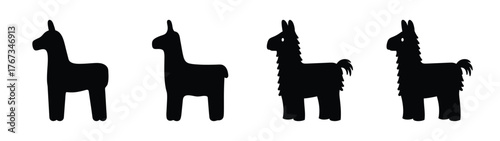 Four black donkey shaped piñatas isolated graphic elements fun party