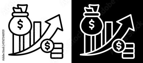 Revenue Growth Icon Set In Black And White Filled Style Collection