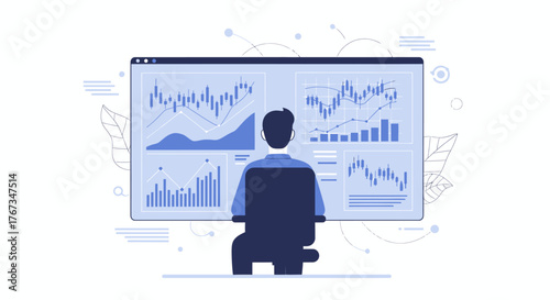 Professional analyst working with a modern digital dashboard interface, a vector illustration design for data visualization