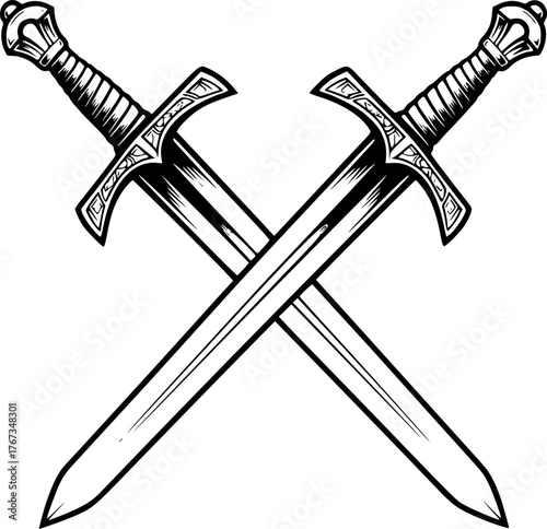 two crossed swords, simple black and white illustration