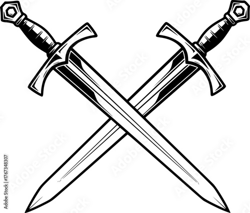 two crossed swords, simple black and white illustration