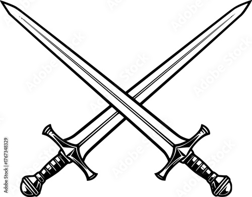 two crossed swords, simple black and white illustration