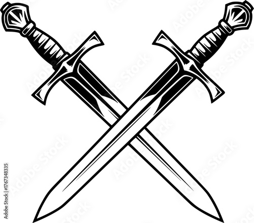 two crossed swords, simple black and white illustration