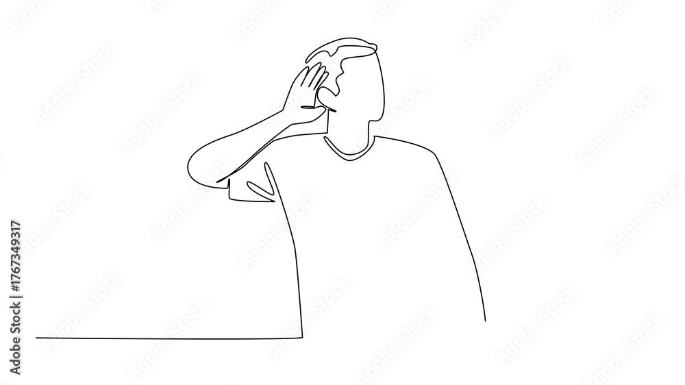 Animation of continuous one line drawing man in casual clothes puts his ...
