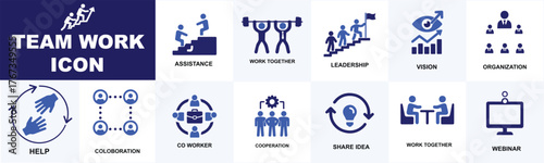 teamwork icon set for business cooperation, leadership, communication, and collaboration concepts