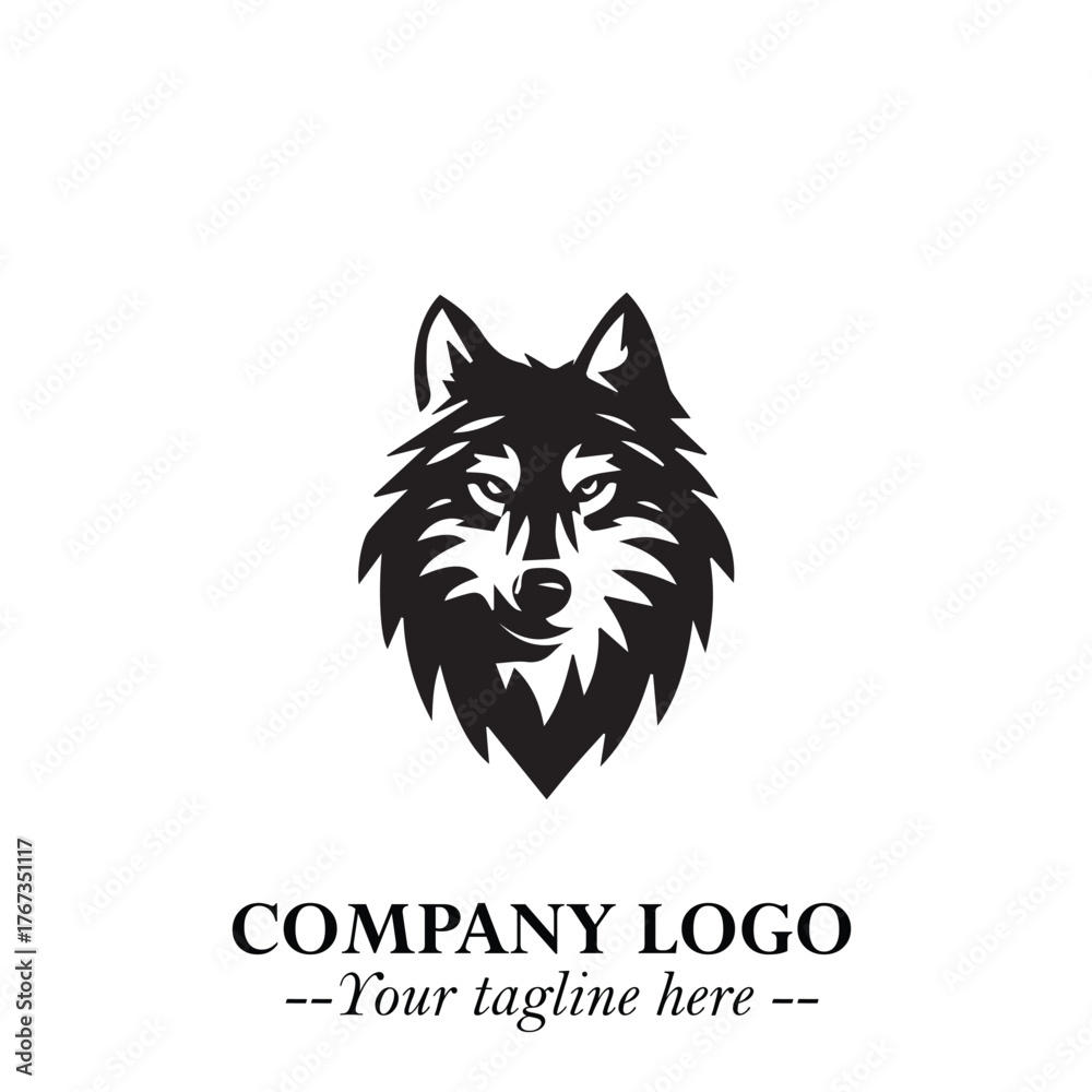 Fototapeta premium Fierce Head of Wolf Logo Symbol in Black on White Background with Bold Minimalist Modern Design