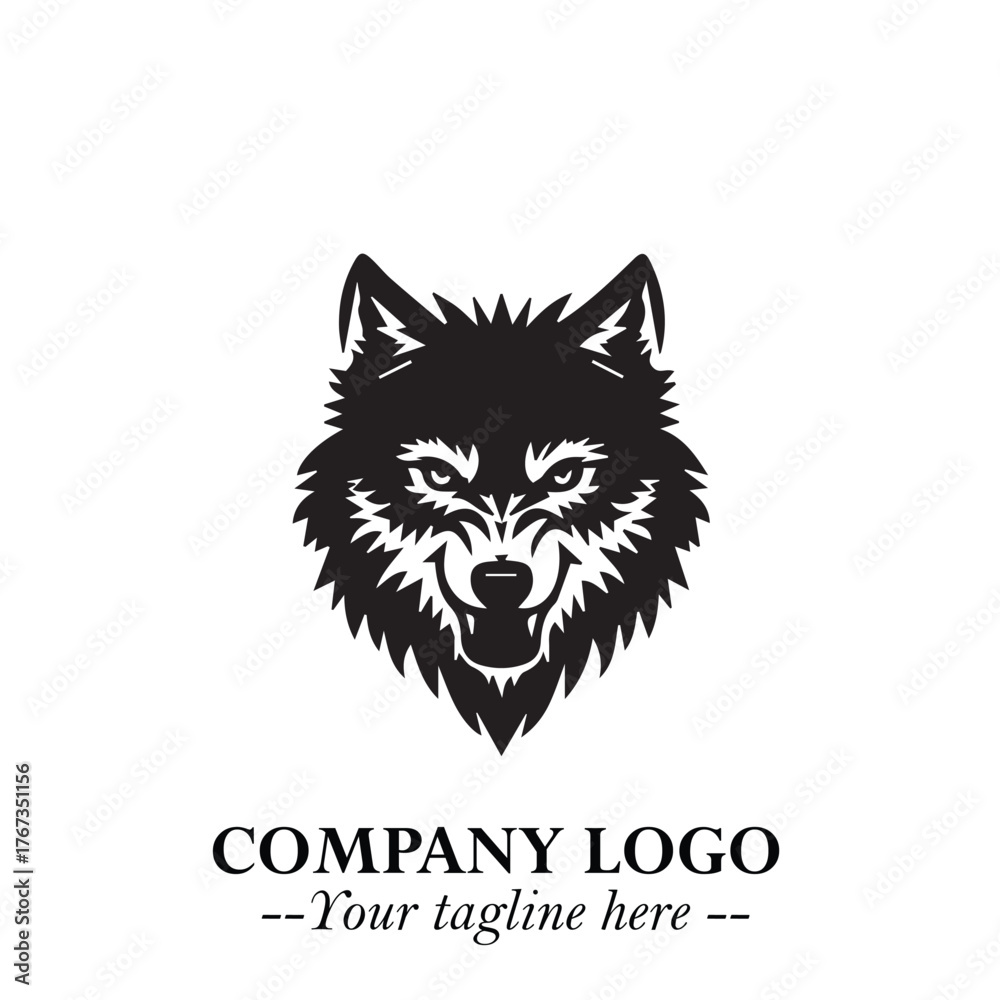 Fototapeta premium Fierce Head of Wolf Logo Symbol in Black on White Background with Bold Minimalist Modern Design