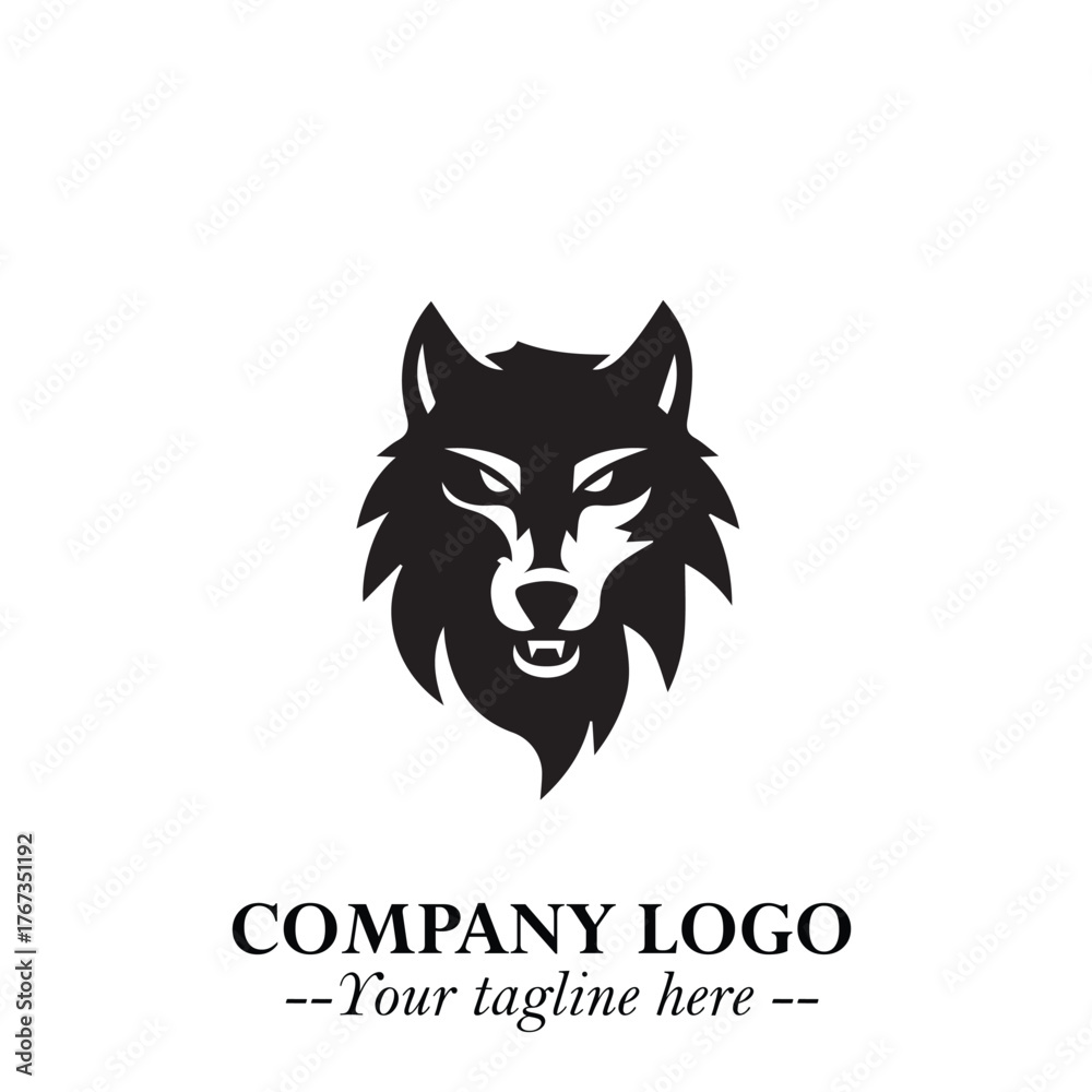 Fototapeta premium Fierce Head of Wolf Logo Symbol in Black on White Background with Bold Minimalist Modern Design