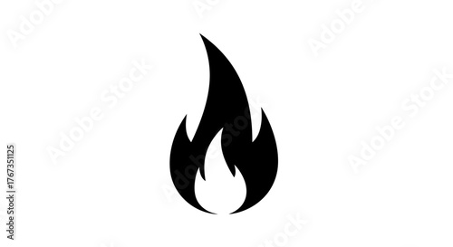 A stylized black flame icon on a white background.