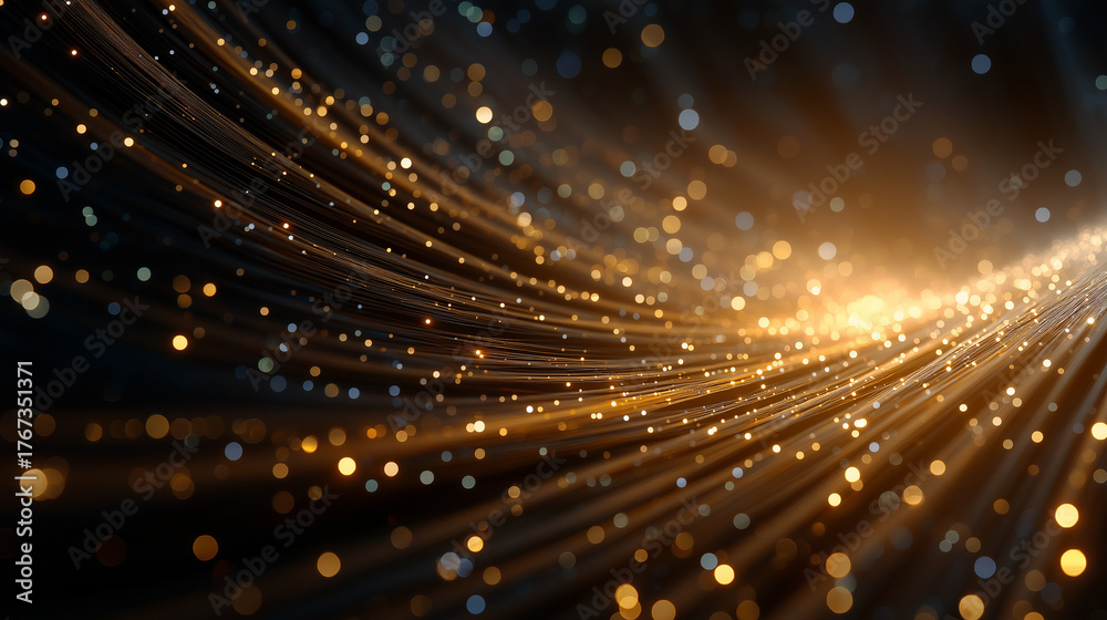 Fototapeta premium Abstract Digital Stream: A captivating display of abstract digital streams with a mesmerizing blend of glowing lines and particles, evoking a sense of data flow and futuristic technology.
