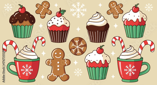 Sweeten your holiday designs with this festive collection of gingerbread men, candy canes, and delicious cupcakes perfect for spreading Christmas cheer